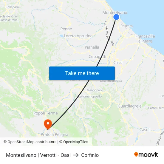 Montesilvano | Verrotti - Oasi to Corfinio map