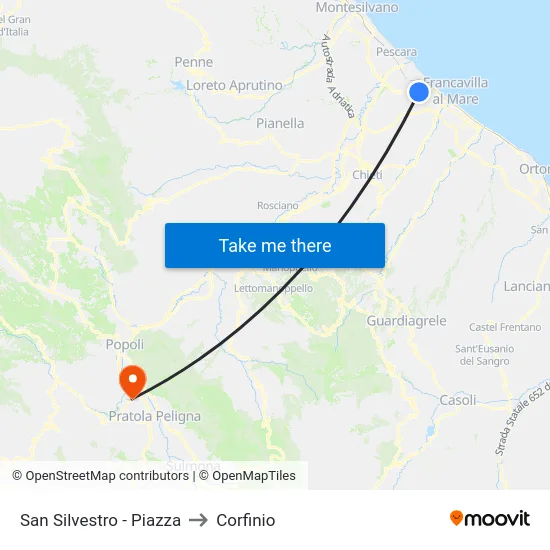 San Silvestro - Piazza to Corfinio map