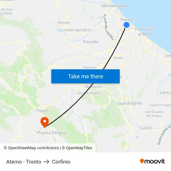 Aterno - Tronto to Corfinio map