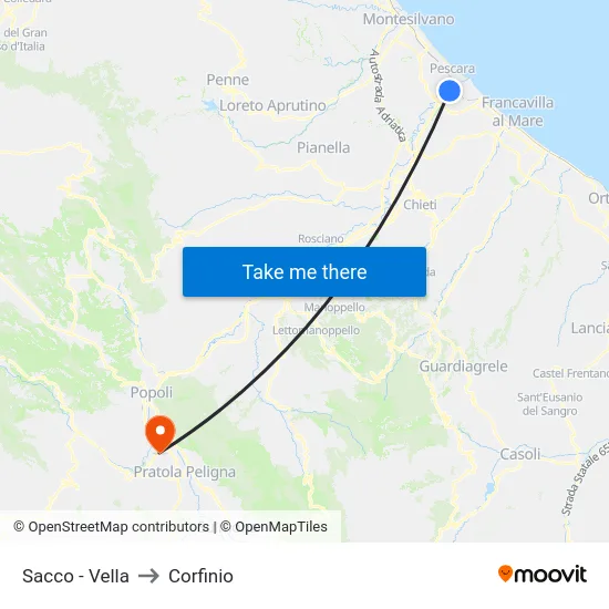 Sacco - Vella to Corfinio map