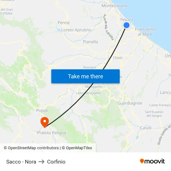 Sacco - Nora to Corfinio map