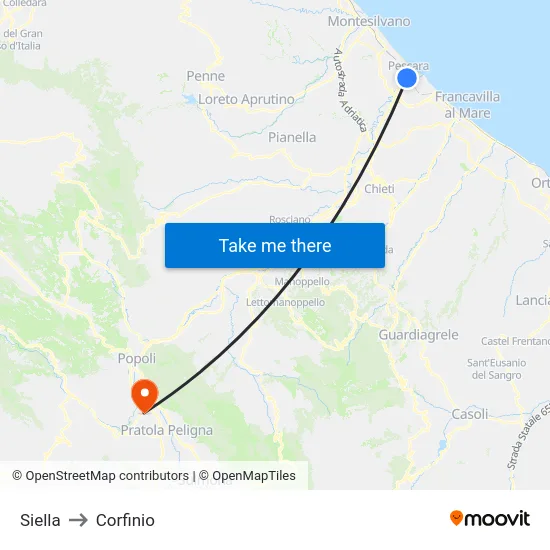 Siella to Corfinio map