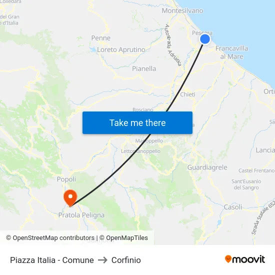 Piazza Italia - Comune to Corfinio map