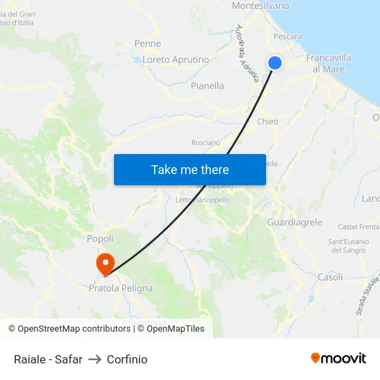 Raiale - Safar to Corfinio map