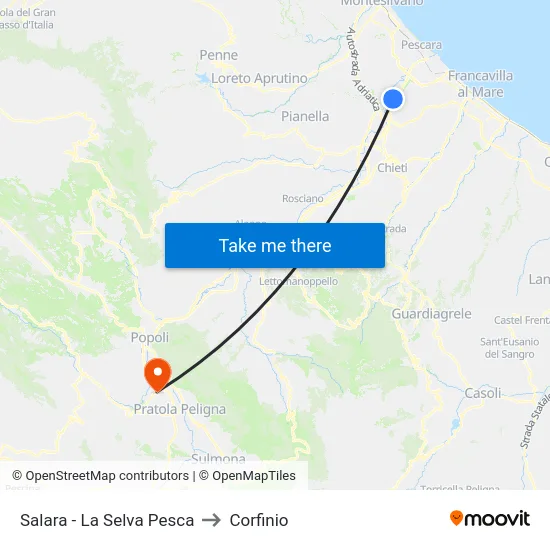 Salara - La Selva Pesca to Corfinio map