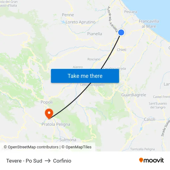 Tevere - Po Sud to Corfinio map