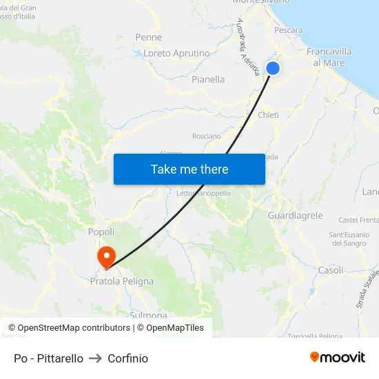 Po - Pittarello to Corfinio map