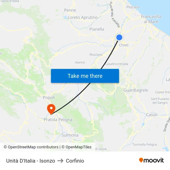 Unità D'Italia - Isonzo to Corfinio map