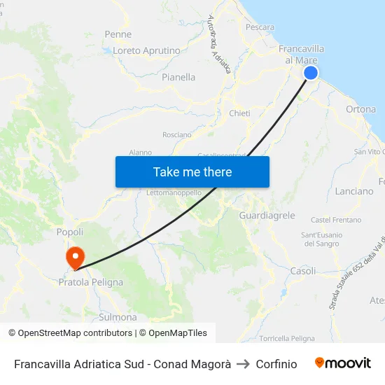Francavilla Adriatica Sud - Conad Magorà to Corfinio map