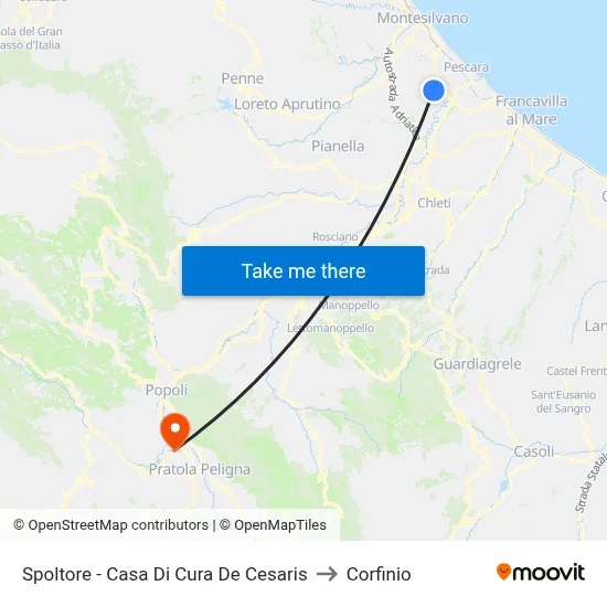 Spoltore - De Cesaris Clinic to Corfinio map