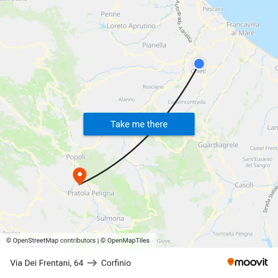 Via Dei Frentani, 64 to Corfinio map