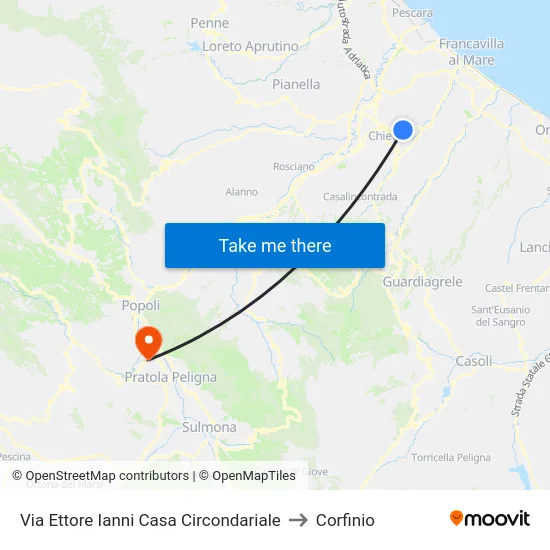Ianni - Casa Circondariale to Corfinio map