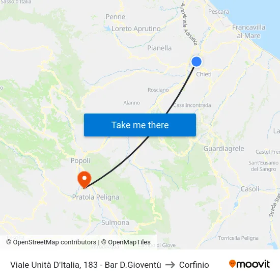 Viale Unità D'Italia, 183 - Bar D.Gioventù to Corfinio map