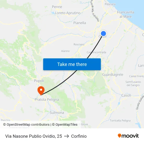 Via Publius Ovid Naso, 25 to Corfinio map