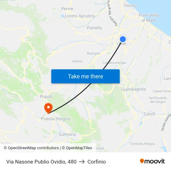 Via Nasone Publio Ovidio, 480 to Corfinio map