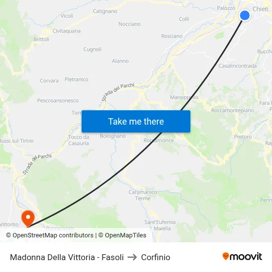 Madonna Della Vittoria - Fasoli to Corfinio map