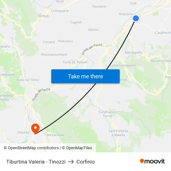 Tiburtina Valeria - Tinozzi to Corfinio map