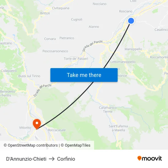 D'Annunzio-Chieti to Corfinio map