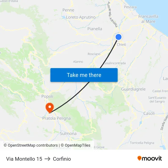 Via Montello 15 to Corfinio map