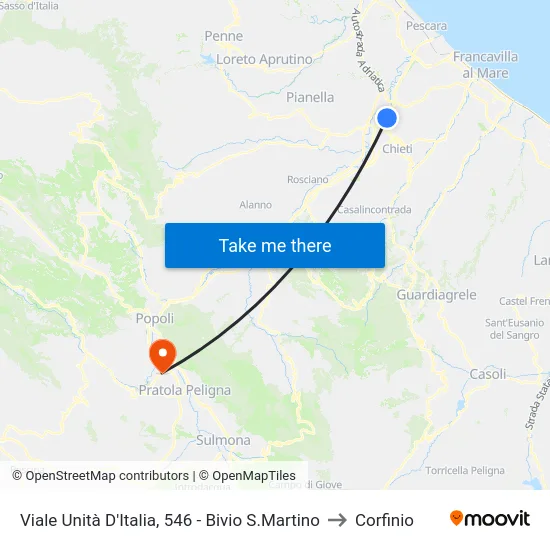 Viale Unità D'Italia, 546 - Bivio S.Martino to Corfinio map