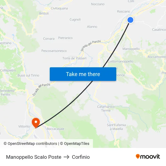 Manoppello Scalo Post Office to Corfinio map