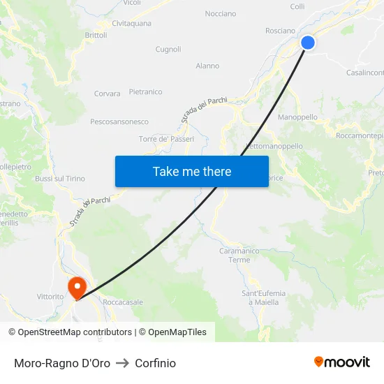 Moro-Ragno D'Oro to Corfinio map
