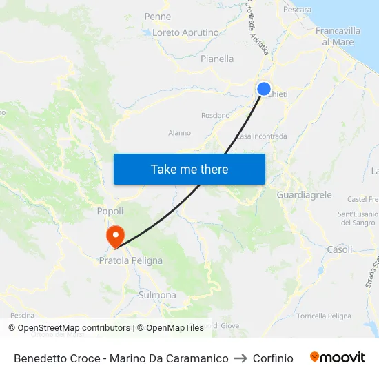 Benedetto Croce - Marino Da Caramanico to Corfinio map