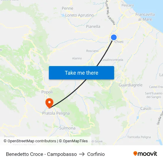 Benedetto Croce - Campobasso to Corfinio map
