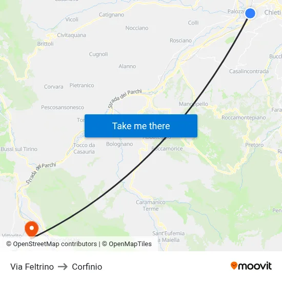 Via Feltrino to Corfinio map