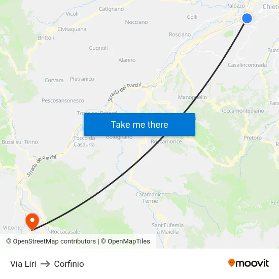 Liri - Ombrosa to Corfinio map