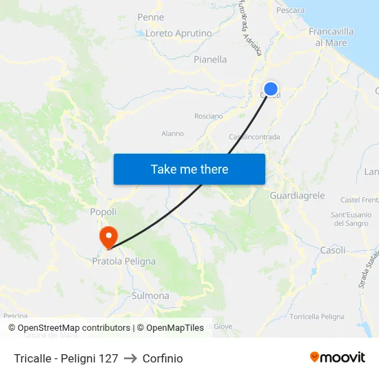 Tricalle - Peligni 127 to Corfinio map