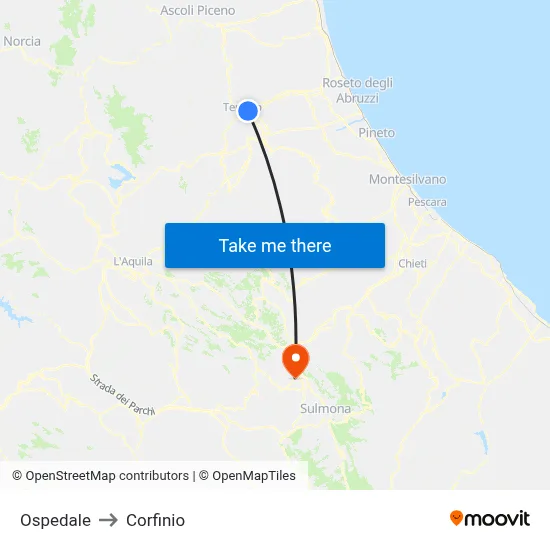 Hospital to Corfinio map