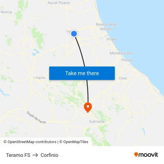 Teramo FS to Corfinio map
