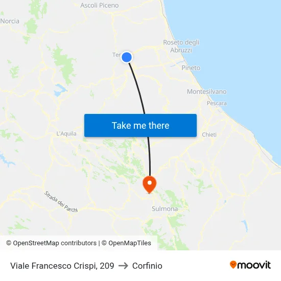 209 Francesco Crispi Avenue to Corfinio map