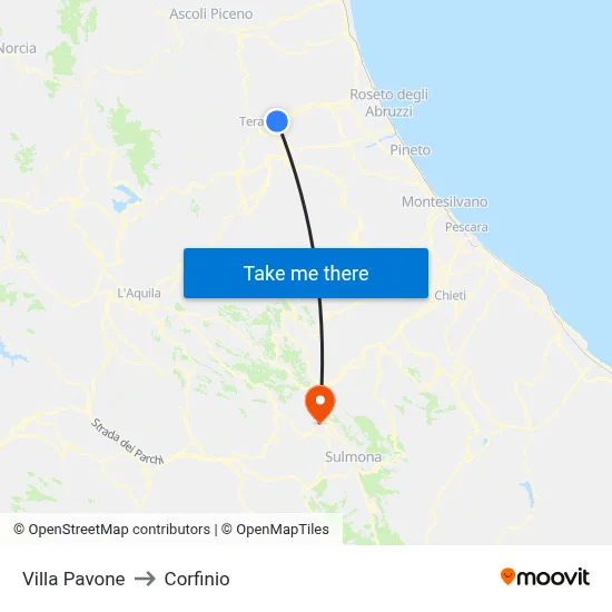 Villa Pavone to Corfinio map