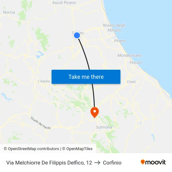 Via Melchiorre De Filippis Delfico, 12 to Corfinio map