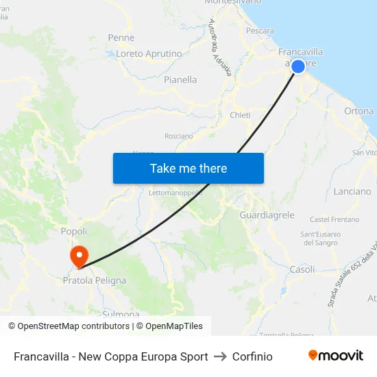 Francavilla - New Coppa Europa Sport to Corfinio map