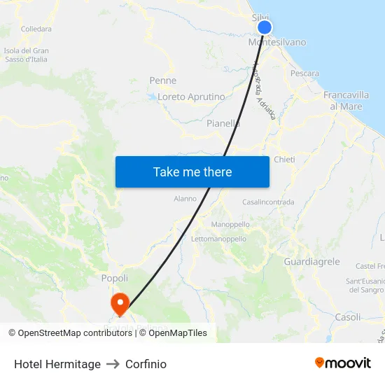 Hotel Hermitage to Corfinio map