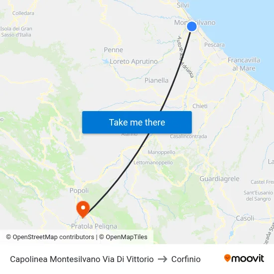 Montesilvano Via Di Vittorio Terminal to Corfinio map