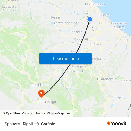 Spoltore | Ripoli to Corfinio map