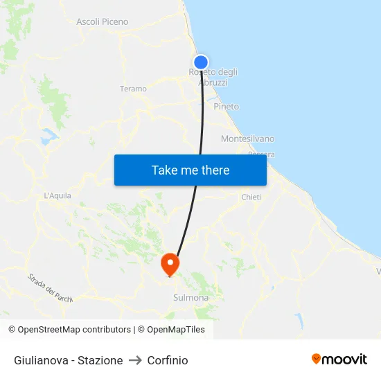 Giulianova - Stazione to Corfinio map