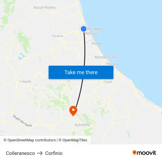 Colleranesco to Corfinio map