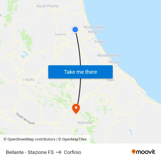 Bellante - Railway Station to Corfinio map