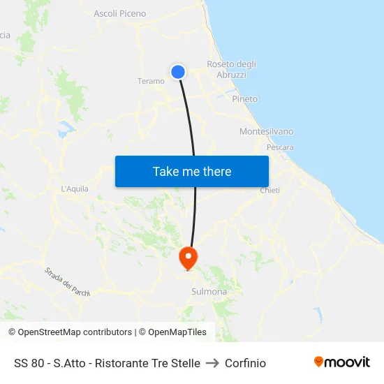 SS 80 - S.Atto - Ristorante Tre Stelle to Corfinio map