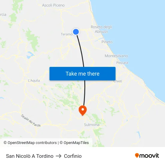 San Nicolò A Tordino to Corfinio map
