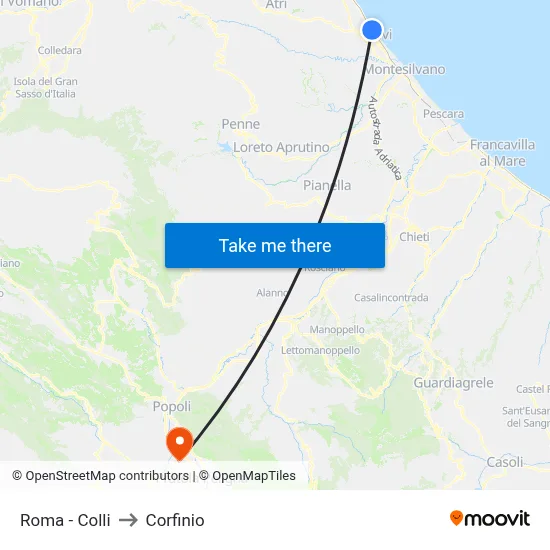 Roma - Colli to Corfinio map