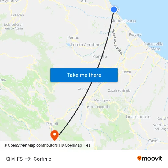 Silvi Station to Corfinio map
