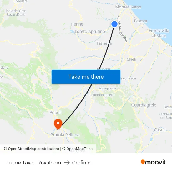 Fiume Tavo - Rovalgom to Corfinio map