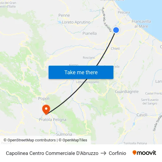 Capolinea Centro Commerciale D'Abruzzo to Corfinio map