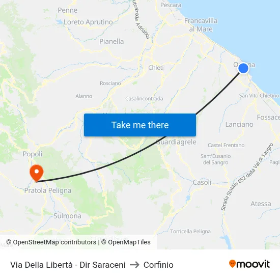 Liberty Street - Saraceni Direction to Corfinio map